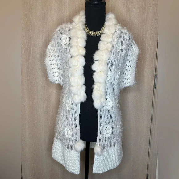 GG Pink Rabbit Fur Grandma Knit Sweater - Picture 4 of 16